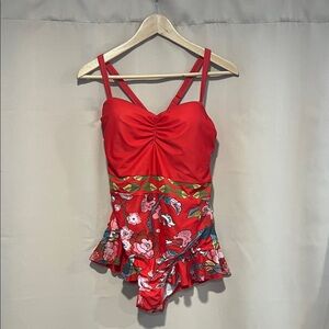 ModCloth Red Floral One-Piece Swimsuit